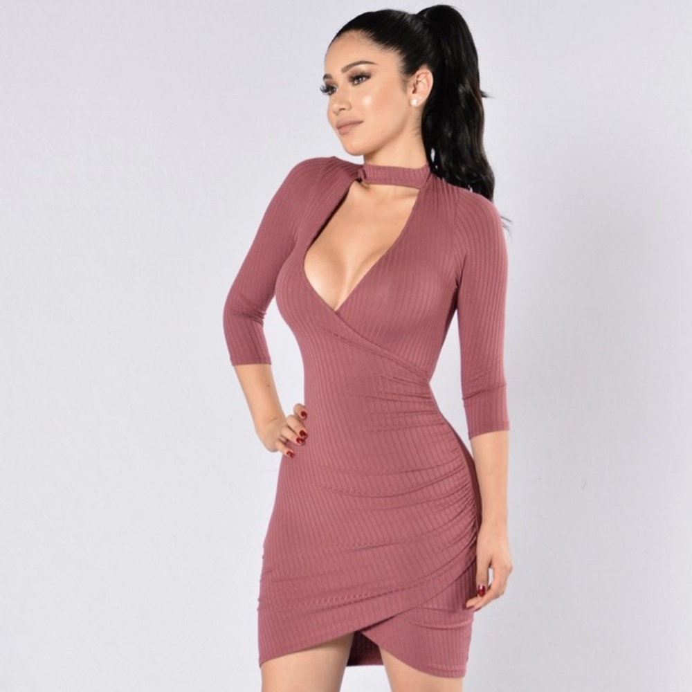 Burgundy Collar Quarter Sleeve Wrap Dress
